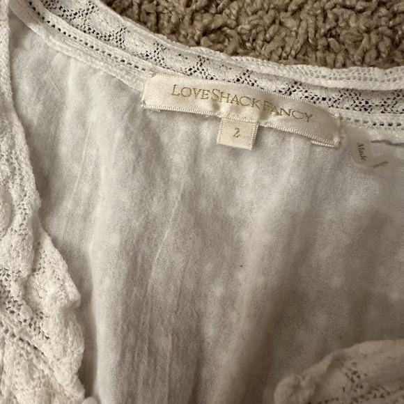 Love Shack Fancy Leno Mini Dress Long Sleeve V Neck Womens White Size 2 - Picture 12 of 15